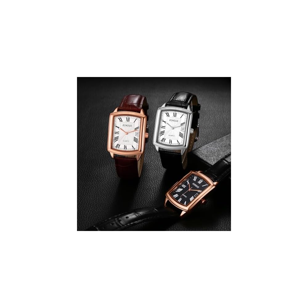 Seiko Men's Square Leather Watch Waterproof Quartz Brown Dial Roman Numerals Business Casual Timepiece