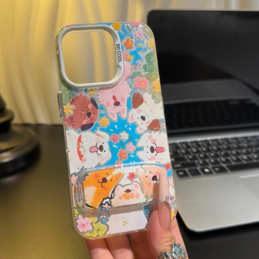 Full Screen Dog Mirror Holder Suitable for Apple 17 Pro Mobile Phone Case iPhone15/16 Colored Silver 13 Cute 14 Hard