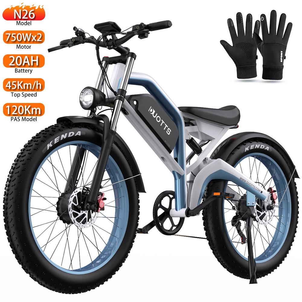 Electric Bicycle All Terrain DUOTTS 26" 750Wx2 Motor EBike For Adult 20AH Full Suspension Top Speed 45Km/h MaxLoad 150KG N26