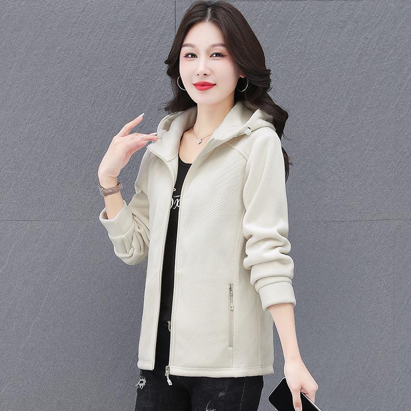 

Женская флисовая куртка-свитер на молнии осень/зима 2024 года — уютный, модный кардиган 2XL (62.5-70 kg) слоновая кость