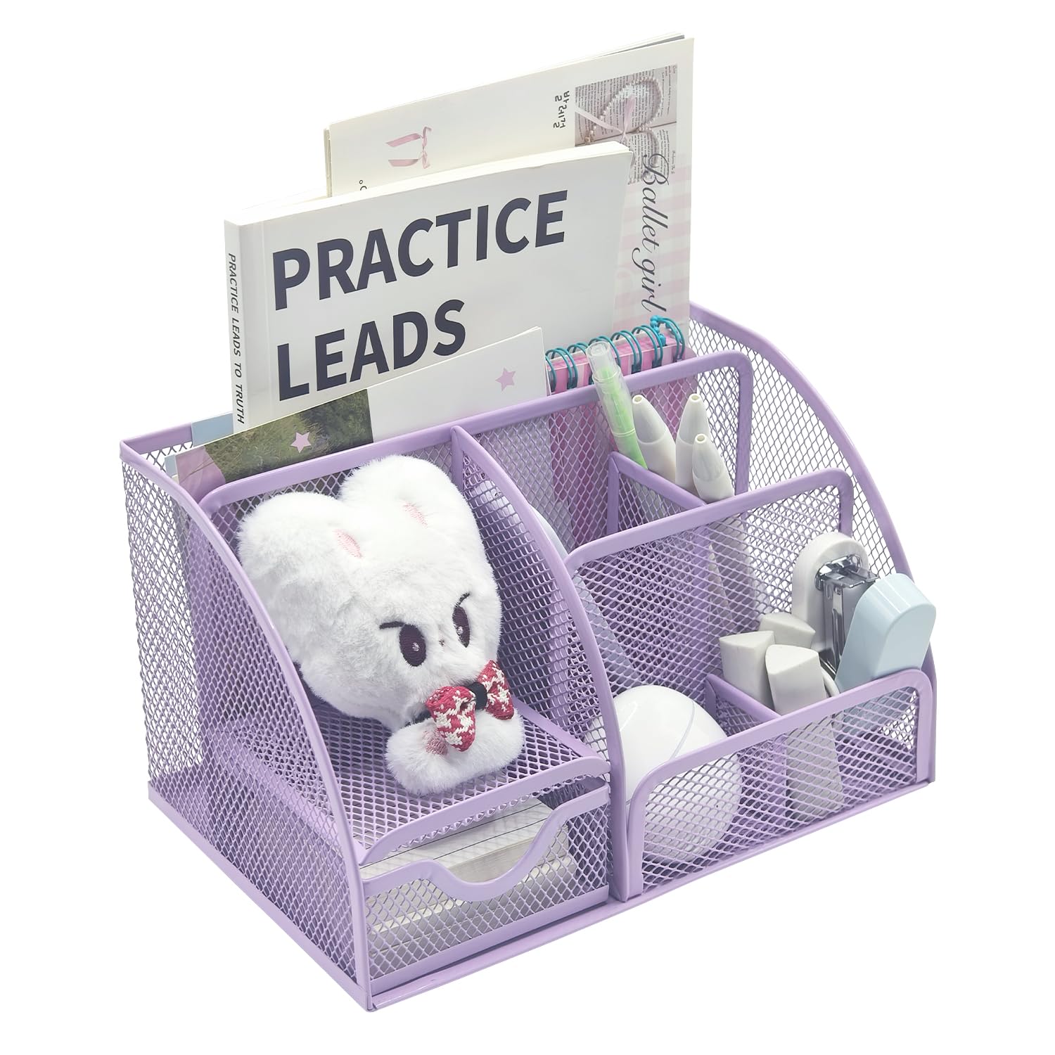 Органайзер для стола Reviday из стали с выдвижными ящиками из металлической сетки подставкой для ручек держателем для пульта и коробкой для хранения канцелярских принадлежностей фиолетовый 4080₽