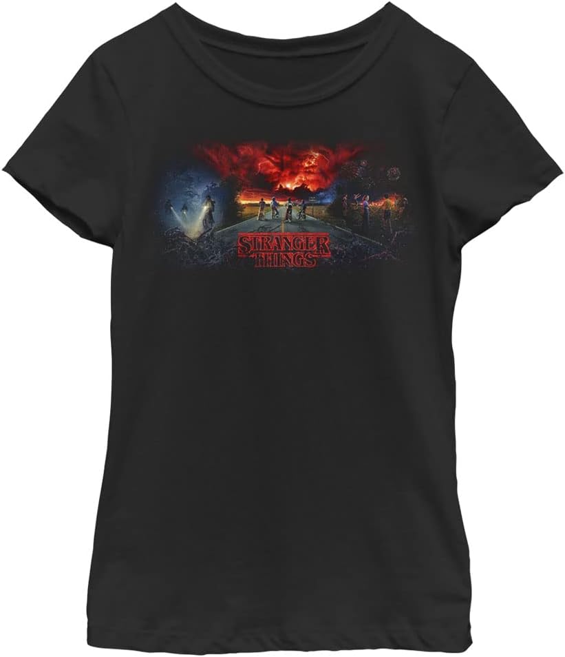 Netflix Girls  Stranger Things Stranger Tryptych Girls Short Sleeve Tee Shirt 2XL