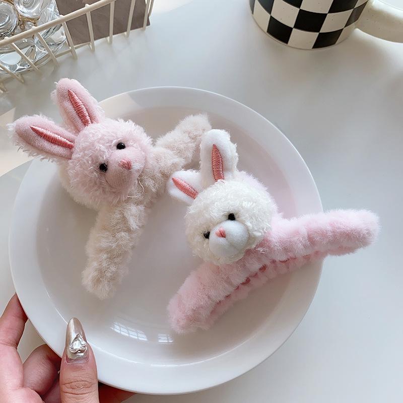 New Korean Rabbit Plush Hair Clamp Female Hair Claw Hair Clip Large Hairpin Cute Shark Clip Headwear Girls Hair Accessories Gift