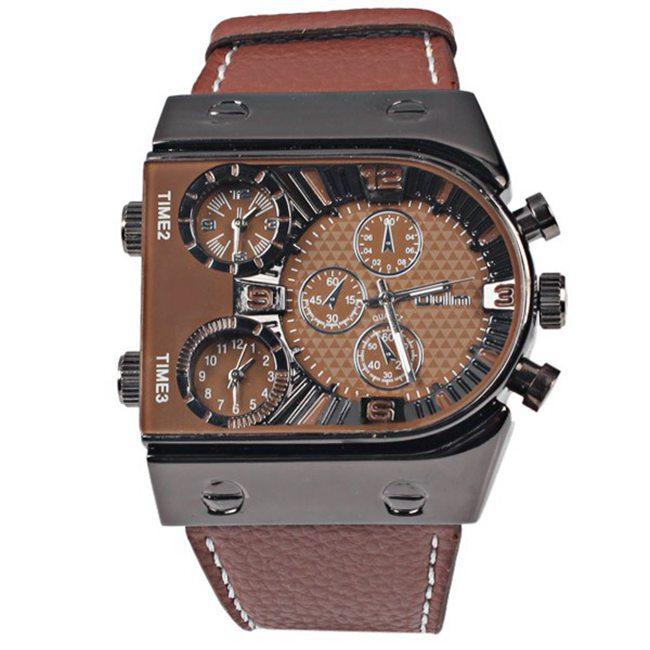 European And American Oulm Oulei Personalized Men'S Belt Casual Business Watch Three Places Time Large Dial Watch