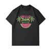 Men's 100% Cotton Crew Neck Short Sleeve T-Shirt, Hello Summer Watermelon Palm Tree Print Casual Comfortable Lightweight Tee for Daily Holiday Wear
