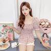 Women's Puff Sleeve Chiffon Shirt Off Shoulder Square Neck T-Shirt Slim Fit Women's Floral Top  Womens Blouses