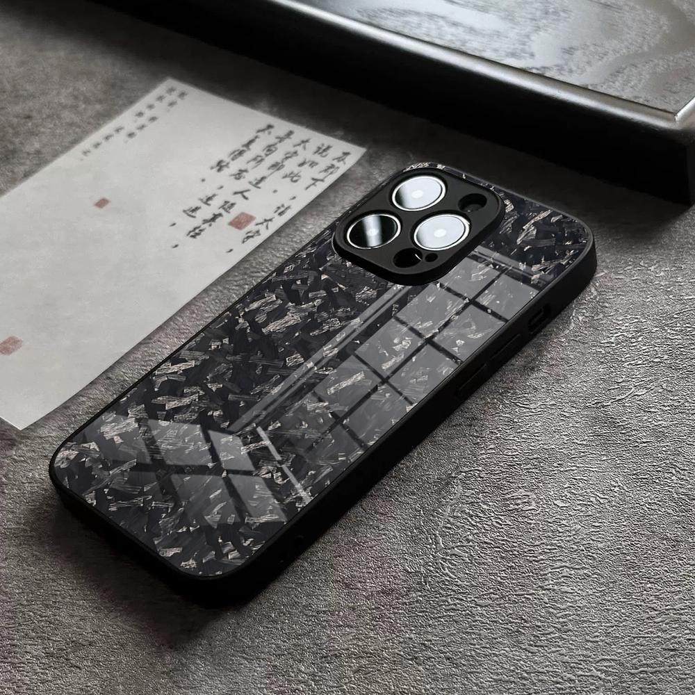 TPU kryt na telefon z uhlíkových vláken a kovaných uhlíkových vláken pro iPhone 16 Pro Max 15 Plus 14 Pro 12 11 13 Mini X XR XS Max 8 Plus SE Skleněný kryt