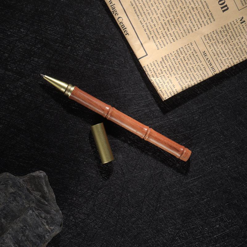

High quality brass ballpoint pen, creative bamboo shaped retro signature pen, school office stationery supplies