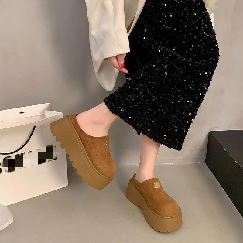 Autumn Bag Head Half Slippers Women Wear New Small Thick Soles To Increase Height Lazy Boken Single Shoes