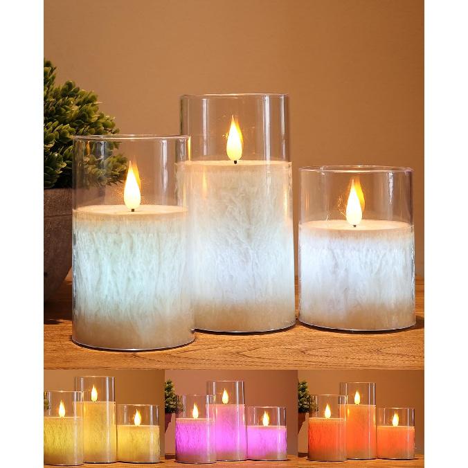 ACROSS Color Changing Flameless Candles With Remote Control, Battery Operated Candles LED Pillar Candle with Timer, 4'' 5'' 6'' candles set of 3 Pack