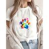 Crew Neck T Shirt White Rainbow Paw Print Design For Casual Wear