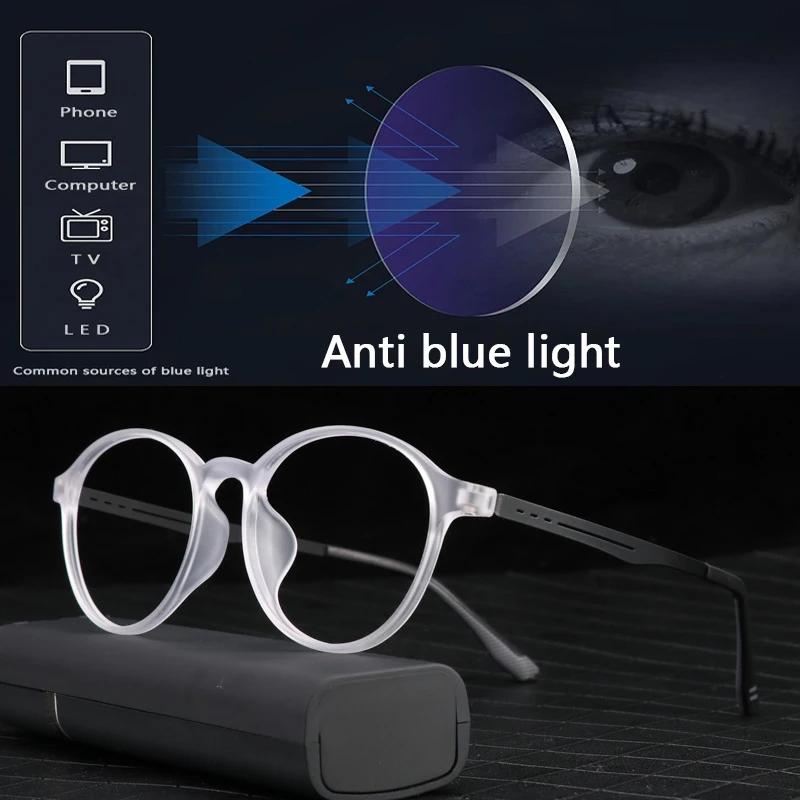 CLLOIO Ultra-light TR90 Anti Blue Ray Reading Glasses Men Women Classic Round Titanium Legs Myopia Prescription Optical Eyewear