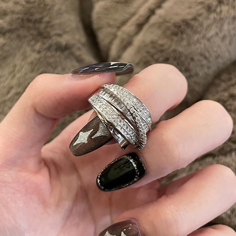 foxanry Inel cu zircon strălucitor pentru femei, fete, linii de personalitate vintage, încrucișate, petrecere, bijuterii, accesorii, cadouri