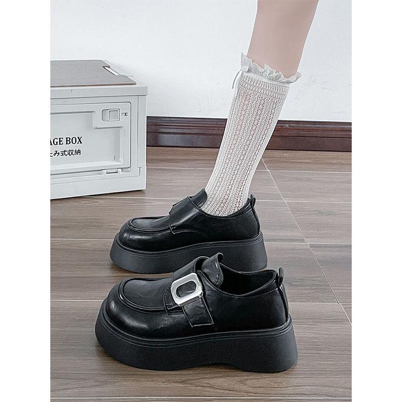 Retro British campus style with skirt single shoes muffin platform big head French summer and autumn new