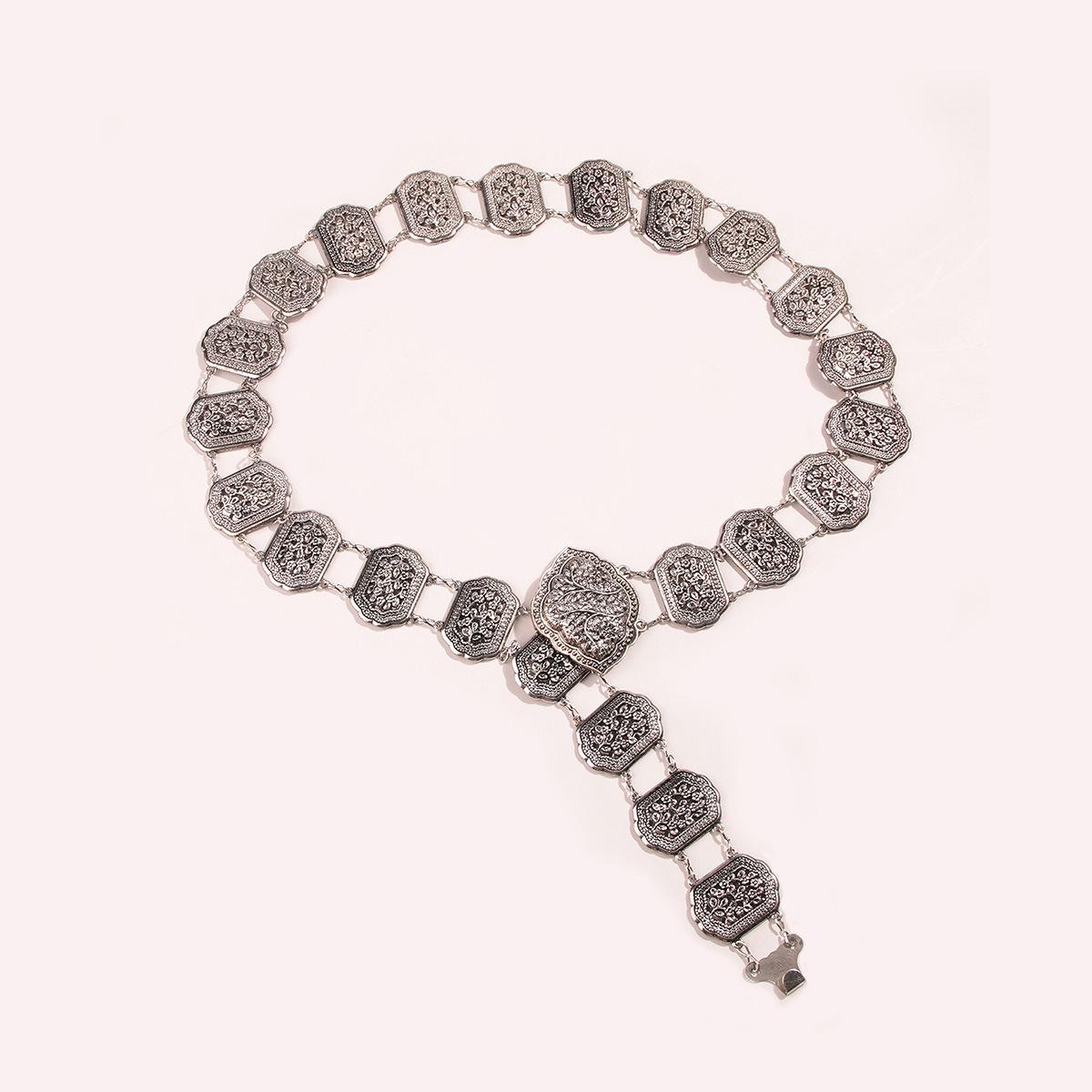 

Женский ретро этнический металлический пояс-цепочка на талию для танца живота и украшения платья античный серебряного