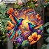 2D Flat 1pc Vintage Colorful Hummingbird Aluminum Sign Round Ornament, Home Office Garden Courtyard Living Room Balcony Decor, Indoor/Outdoor Door