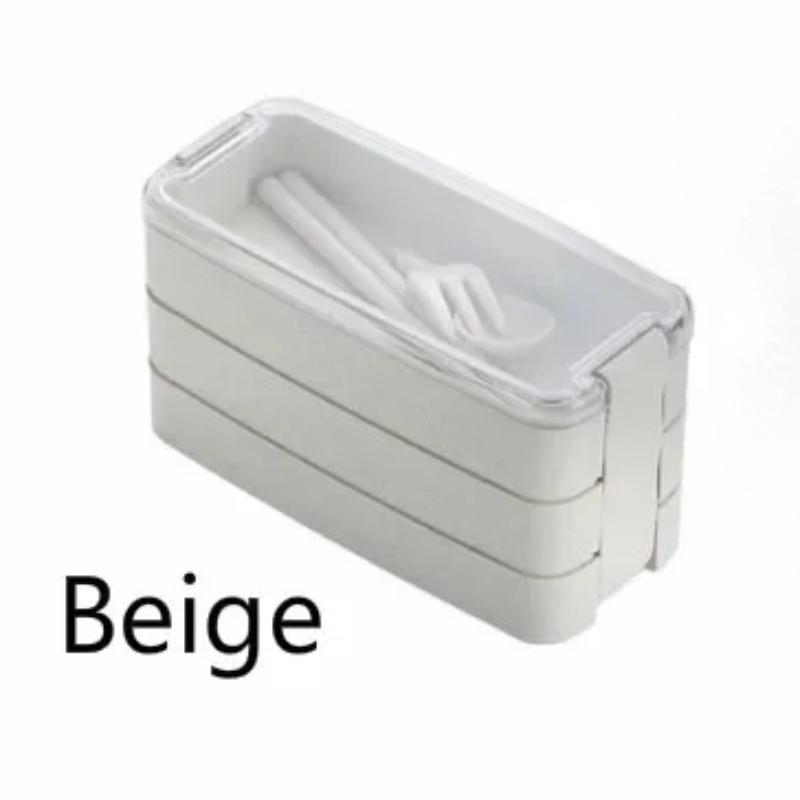 Einfache einfarbige 3-lagige tragbare Lunchbox aus Weizenstroh, Lunchbox, Mikrowellen-Geschirr, Lebensmittelaufbewahrungsbehälter, Zubehör
