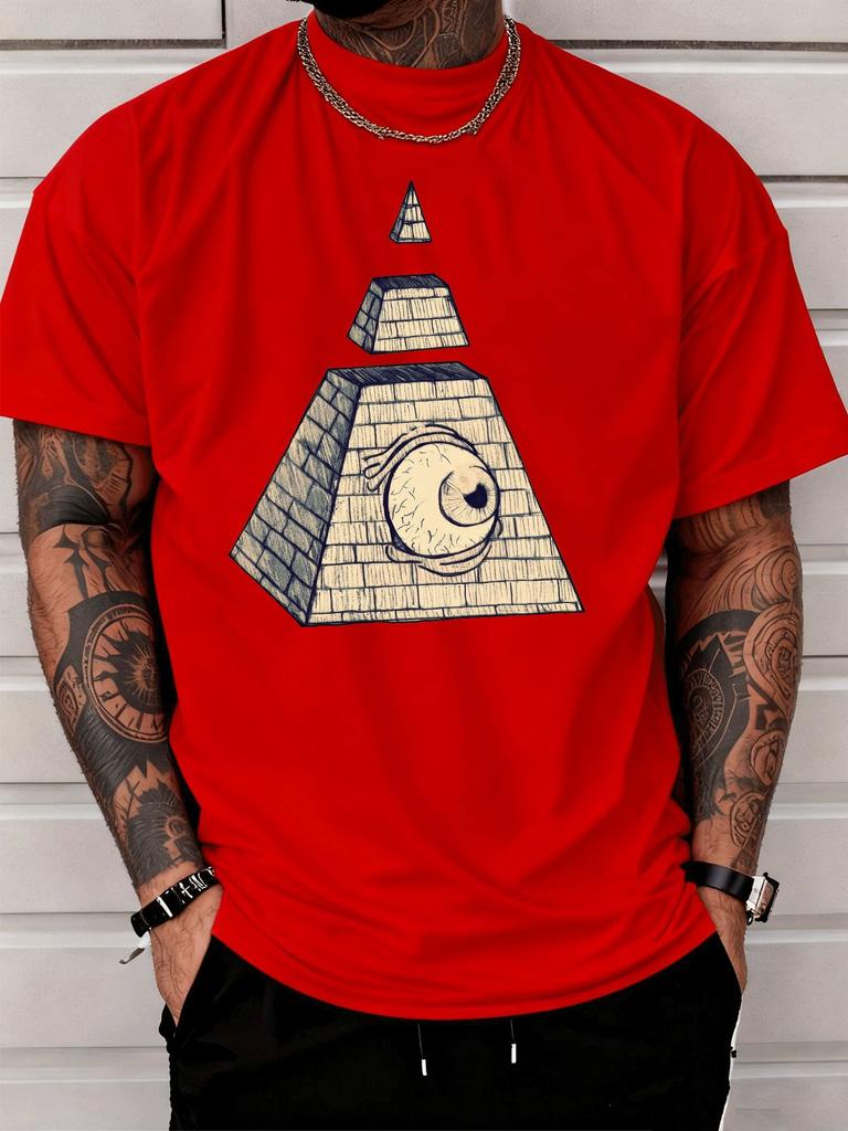Unisex Summer Crew Neck T Shirt Pyramid All Seeing Eye Print Casual Loose Streetwear Short Sleeve Male Daily Fashion Tops