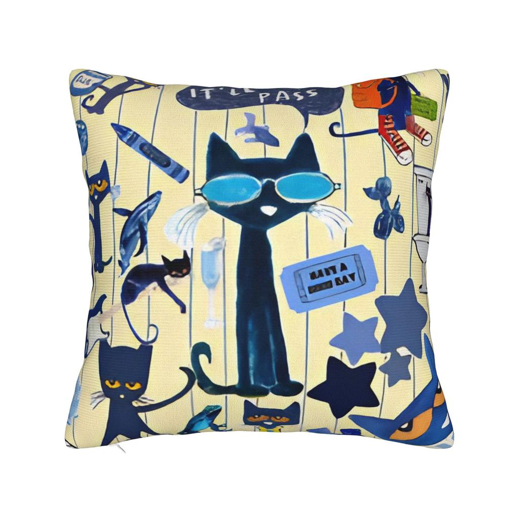 Pete the Cat Square Pillow Case Cool Kitten Cushion Covers Creative Zipper Decorative Pillowcase for Seat 45x45cm