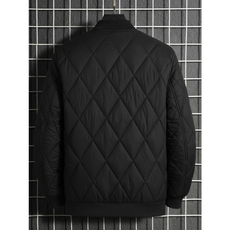 Men Solid Color Stand Collar Thickened Warm Quilted Bomber Jacket Casual Outerwear