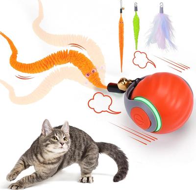 Interactive Cat Toy Ball - with 3 Tails, 2 Speeds, Rechargeable Red