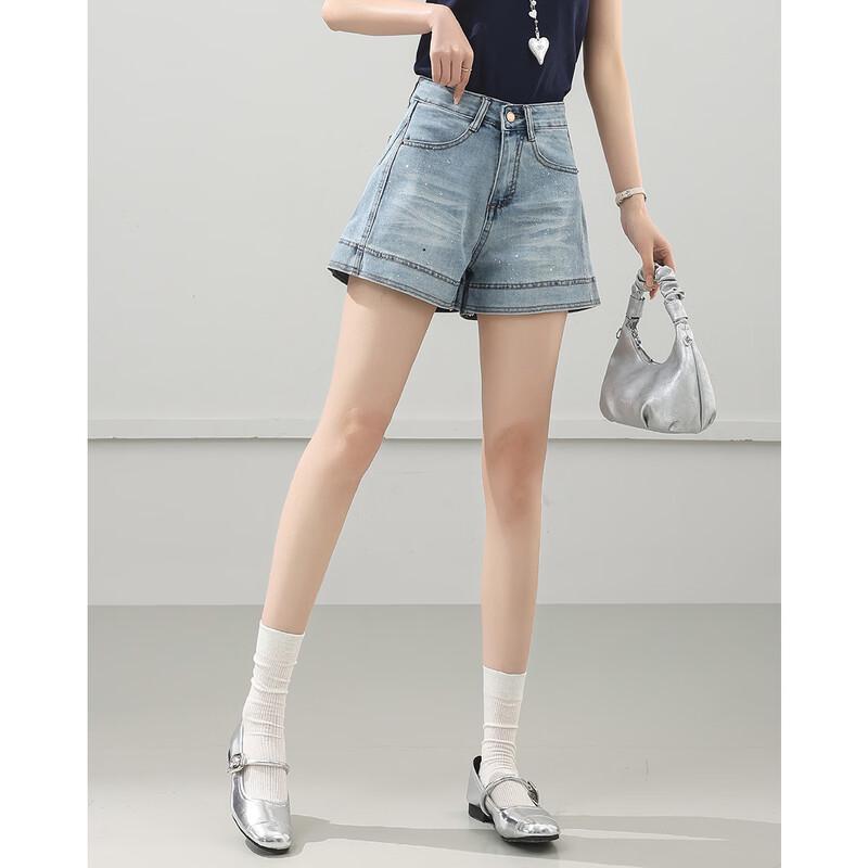 TERRE BLEUE Rhinestone Denim Shorts