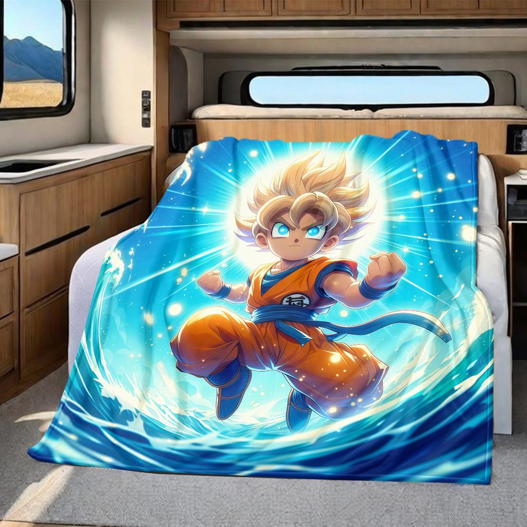 1PC Son Goku  Print Flannel Blanket, High Quality All Seasons, Home Decor, Warmth and Comfort, Perfect for Christmas Gifts