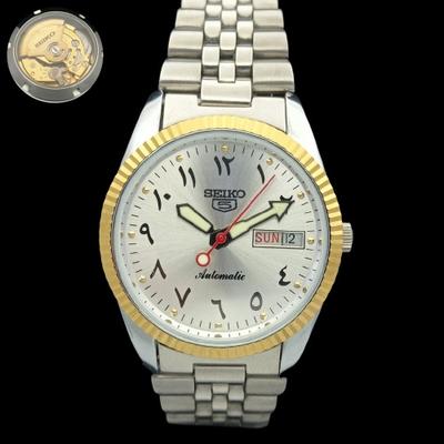 USADO SEIKO 5 AUTOMÁTICO JAPÃO MASCULINO RARO MOVIMENTO DOURADO RELÓGIO 575b-a305137-2