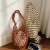 Borsa a Spalla Intrecciata con Perline da Donna Borsa a Secchiello da Spiaggia Traforata Grande Capacità Borse da Sotto Braccio Leggere per Viaggio Lavoro Appuntamenti
