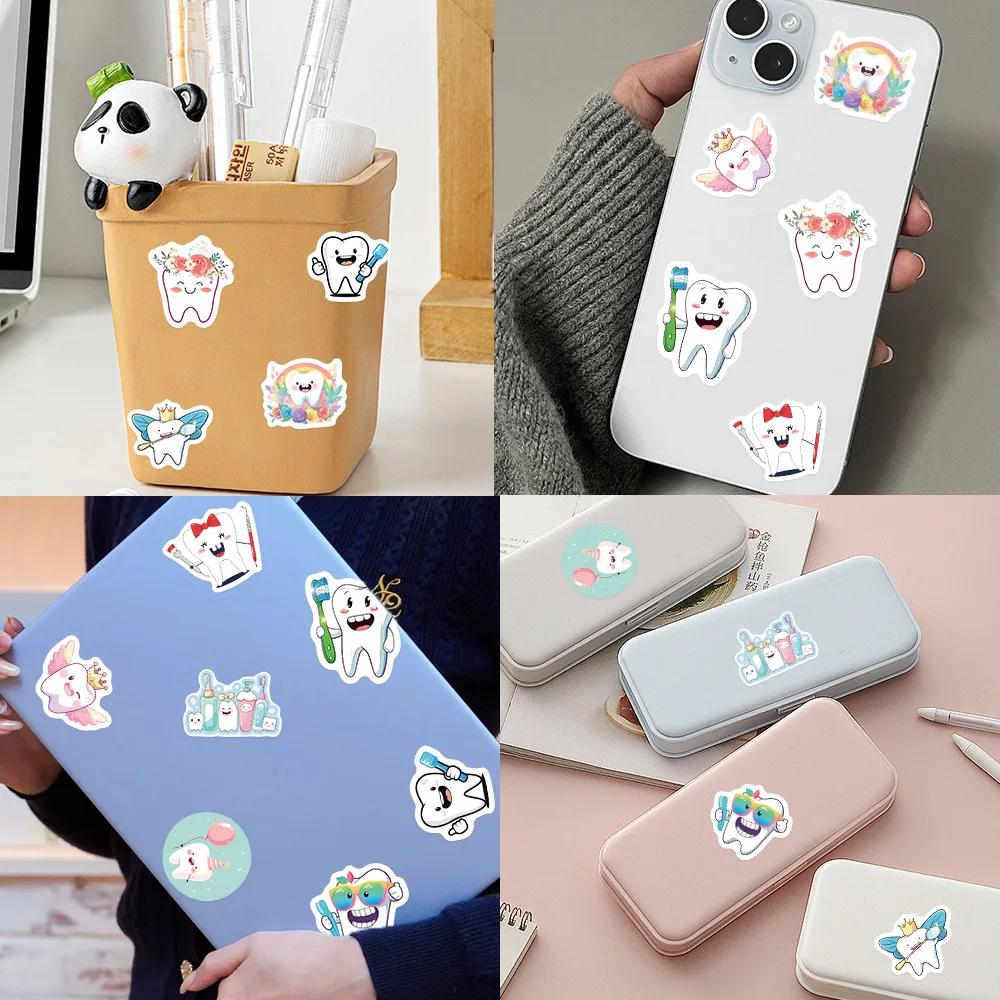 500 Stück/Rolle Niedliche Zähne Cartoon Rollenaufkleber Kawaii Zähne Versiegelungsaufkleber Diy Gepäck Telefon Gitarre Wasserdichter Aufkleber Kinder Spielzeug