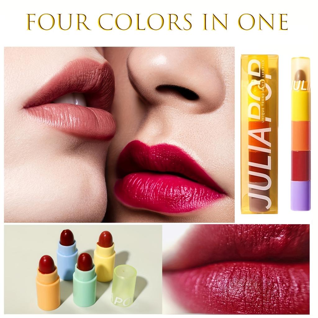 Nešiojamas 4-in-1 Mini Lūpdažių Rinkinys Vandeniui Atsparus Ilgai Išliekantis Nesitepantis Nepaliekantis Žymių Mini Aksominis Lūpdažis Lūpdažių Rinkinys