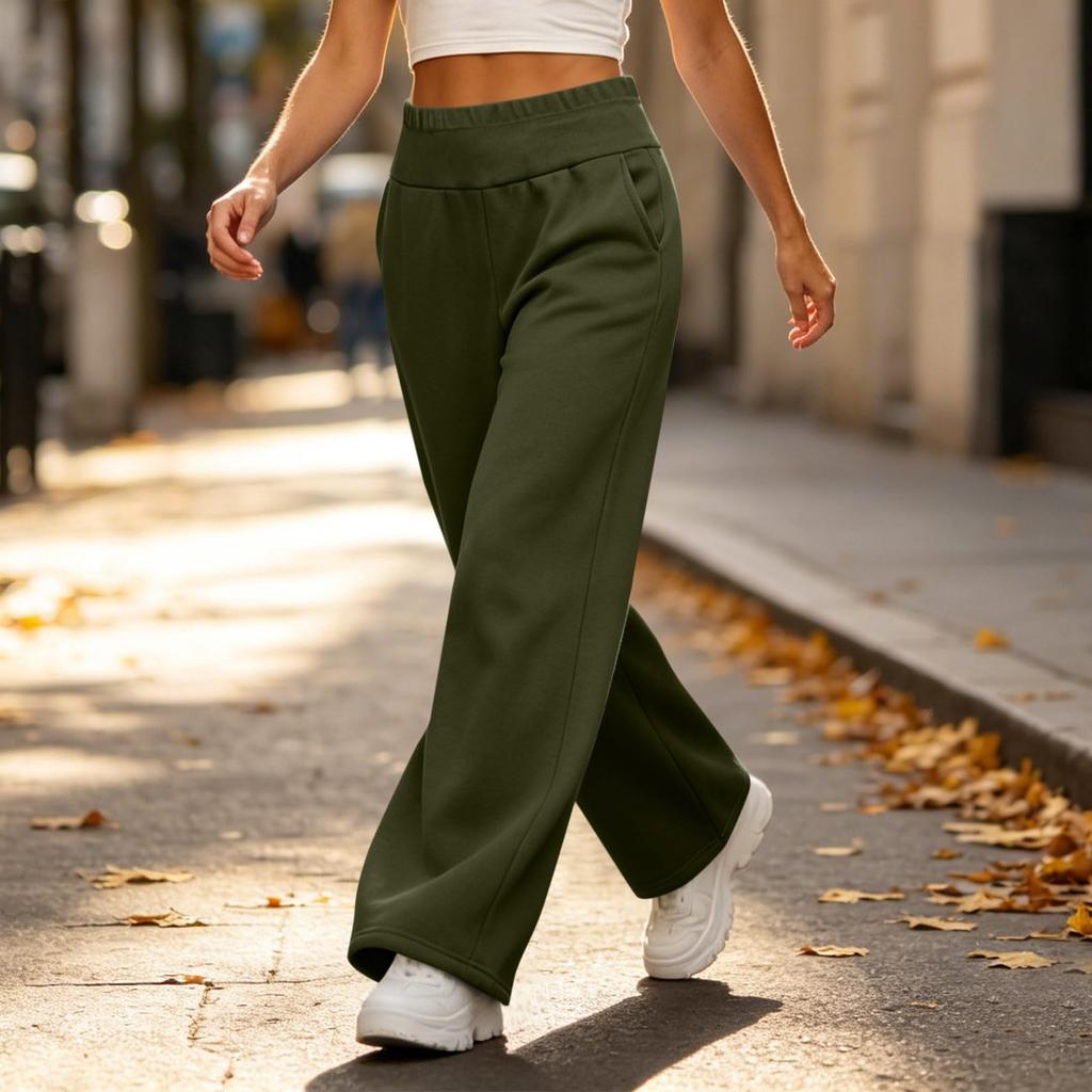 Pantaloni della tuta da donna casual colorati, vestibilità ampia, gamba larga, con elastico in vita