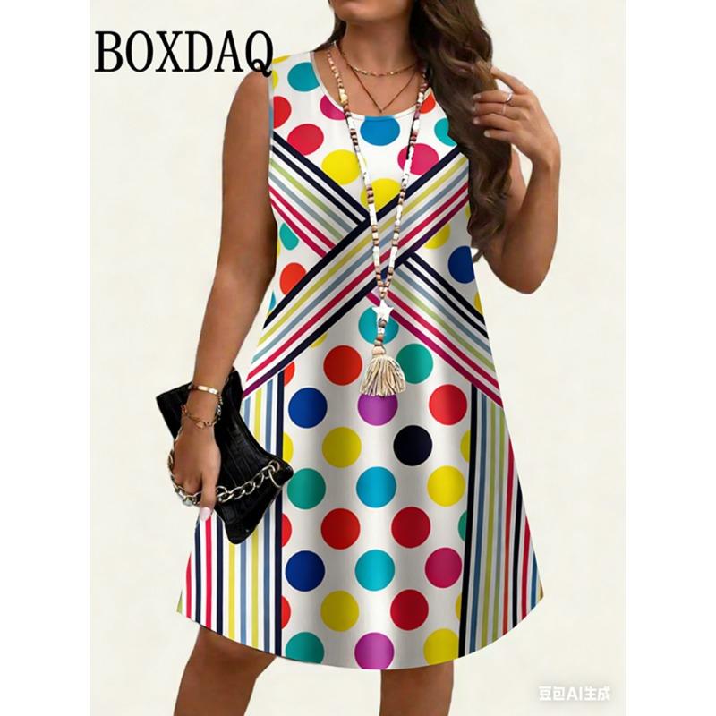2026 Summer New Women's Sleeveless Dresses Plus Size Sundress Loose Dresses Beach Vacation Casual Floral Printed Women's Dresses