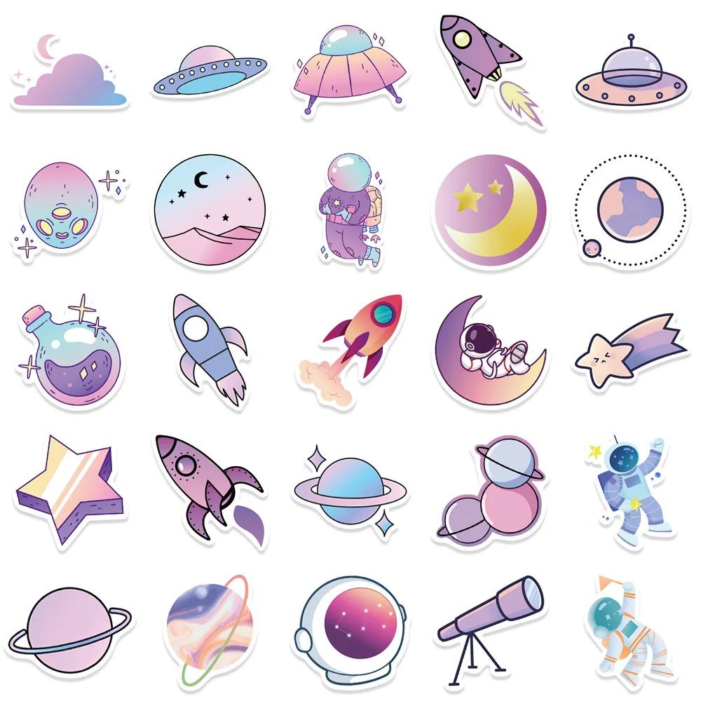 10/50/100 szt. Kreskówkowa fioletowa planeta Naklejka Kosmos Rakieta Gwiazda Wodoodporne Naklejki DIY Laptop Telefon Deskorolka Motocykl Samochód