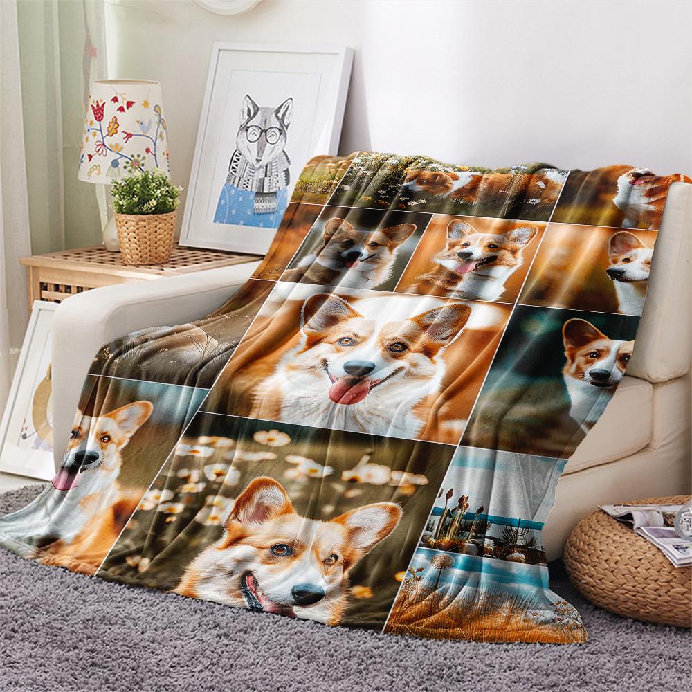 1Pc Corgi Print Flannel Blanket, High quality Comfortable for All Seasons, Home Decor, Warmth and Comfort, Perfect for Christmas Gifts