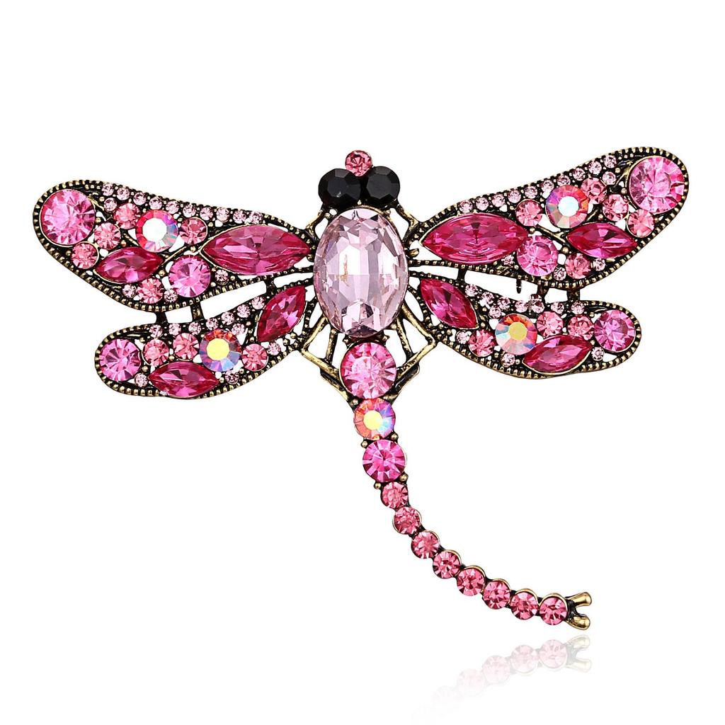 Vintage Corsage Pin Big Dragonfly Brooch Silk Scarf Buckle Diamond Animal Brooch