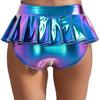 Dámské metalické lesklé mikro mini plisované culottes sukně Rave párty mikro šortky