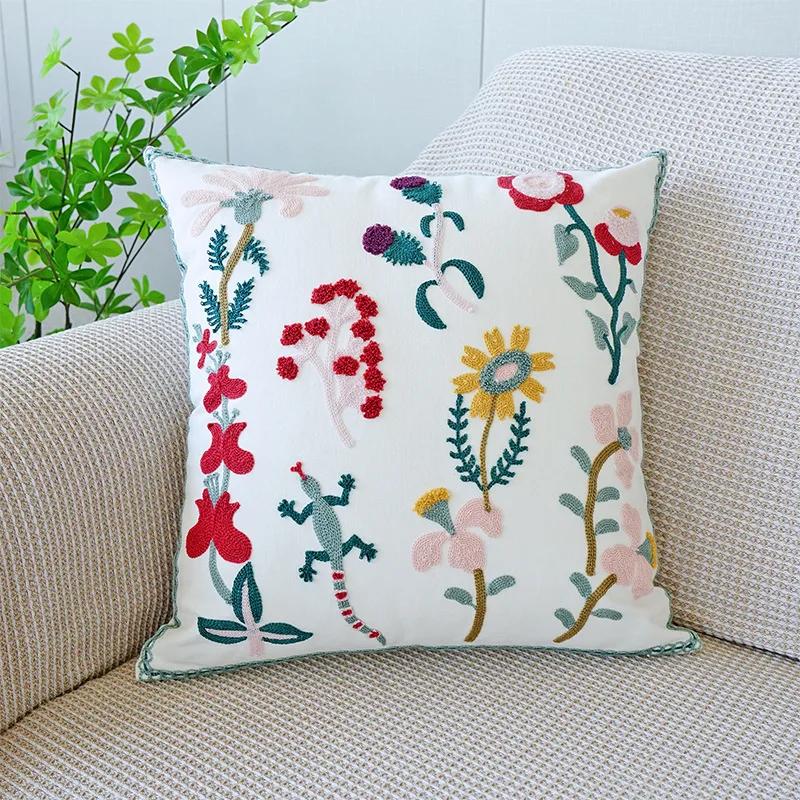 45X45Cm Green Fresh Tulip Throw Pillow Cover Flower Embroideredstamping Waist Cushion Cover Decor Home Decorative Pillowcase