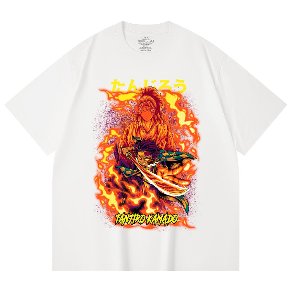 230 Gsm 100% Cotton Demon Slayer V107 Tanjiro Print Unisex Heavy Cotton T Shirt