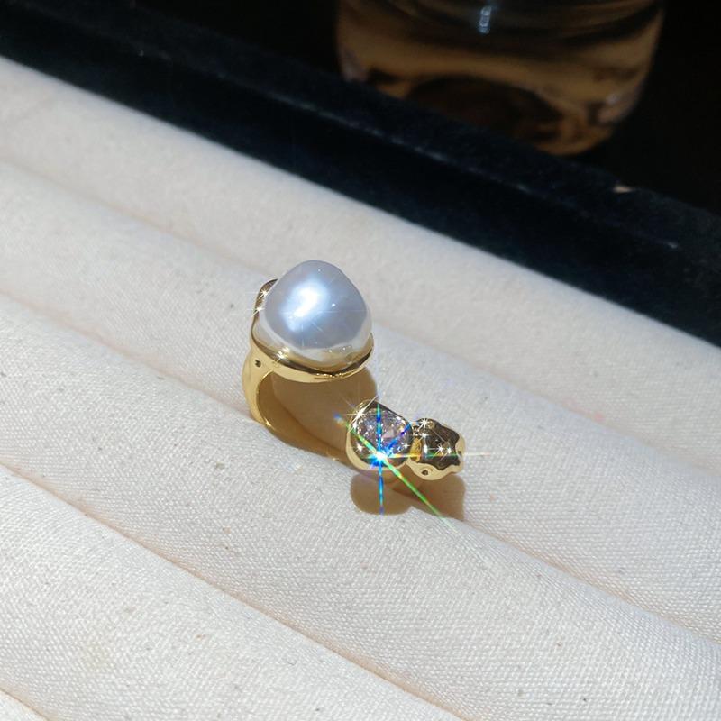 French retro zircon multi-layer pearl open ring light luxury high-end index finger ring design niche ring women