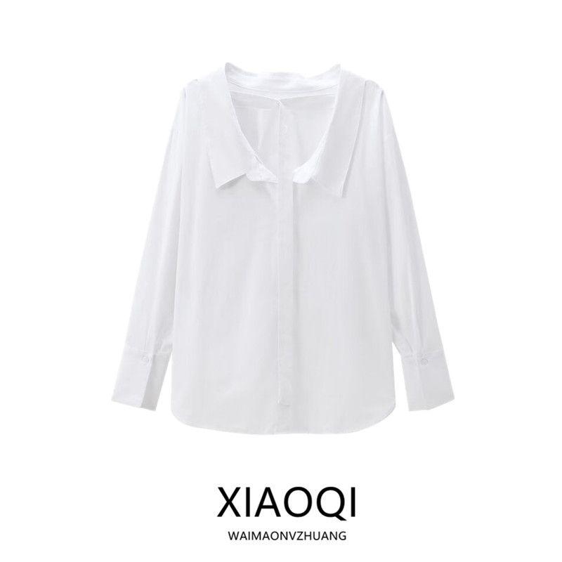 Fashion Style 2024 Autumn New Women's Stylish Easiest for Match Cotton Buckle Decoration Poplin Shirt 5216250