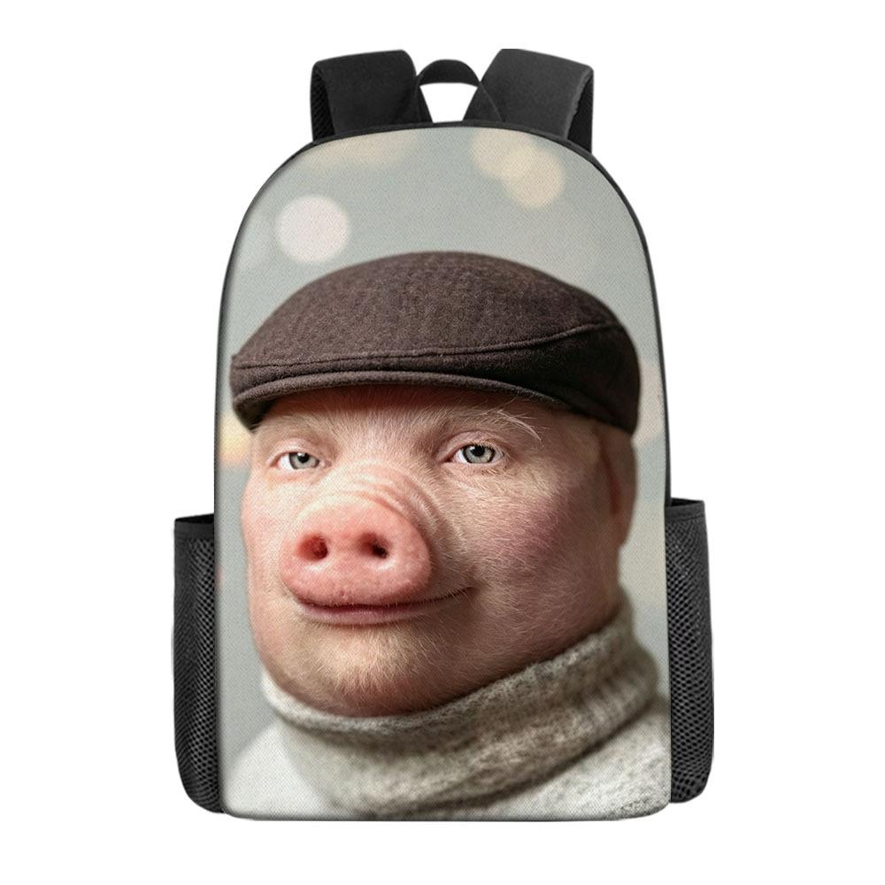 Funny John Plaid Shirt Pig Pork Printed School Bag Primary School Student 17-Inch Large Capacity One