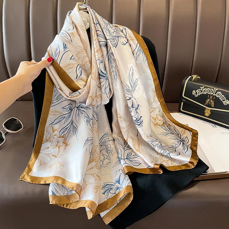 Design Satin Silk Shawl Hijab Scarf Women Fashion Summer Sunscreen Beach Stole Wraps Bufanda Female Headkerchief Echarpe New