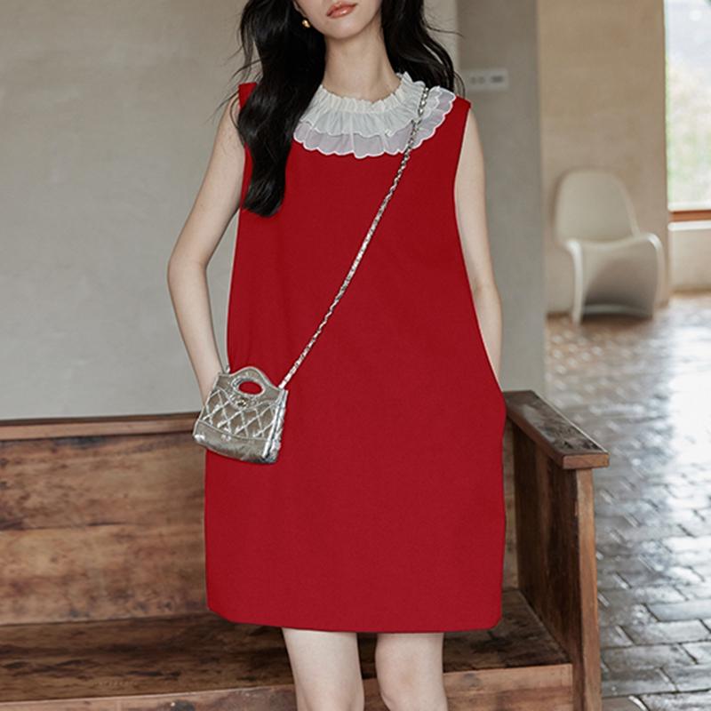 

VONDA Женские летние многослойные кружевные платья без рукавов с круглым вырезом 5XL красный