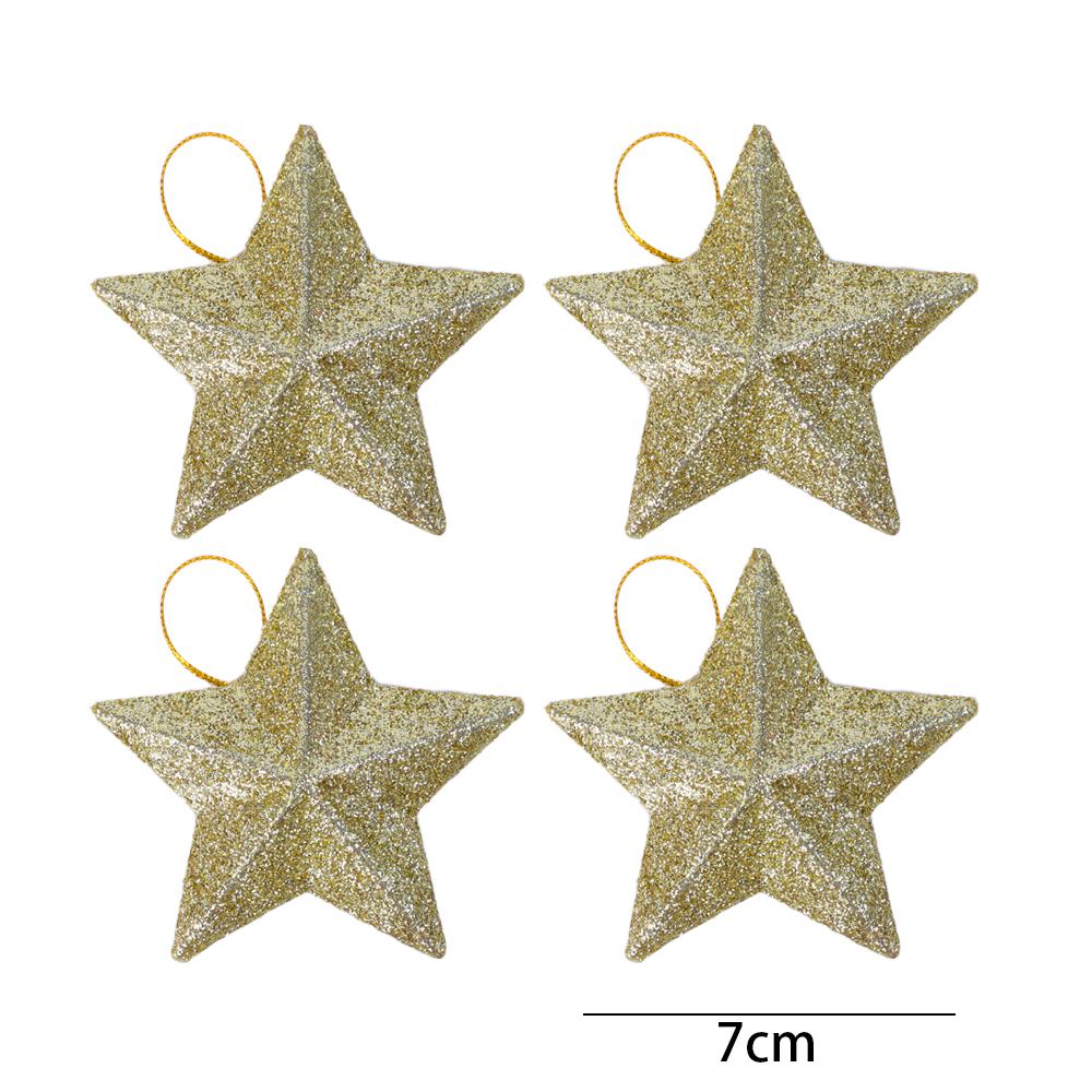 4/24PCS Glitter Star Christmas Tree Ornament Gold Pentagram Xmas Hanging Star Pendant Holiday Wedding Party Decoration Kids Gift