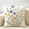 Federa Cuscino Fiori Ricamati Colorati Lino Naturale Tessuto Biologico Stampa Double-Face Traspirante Perfetta Per Arredo Casa
