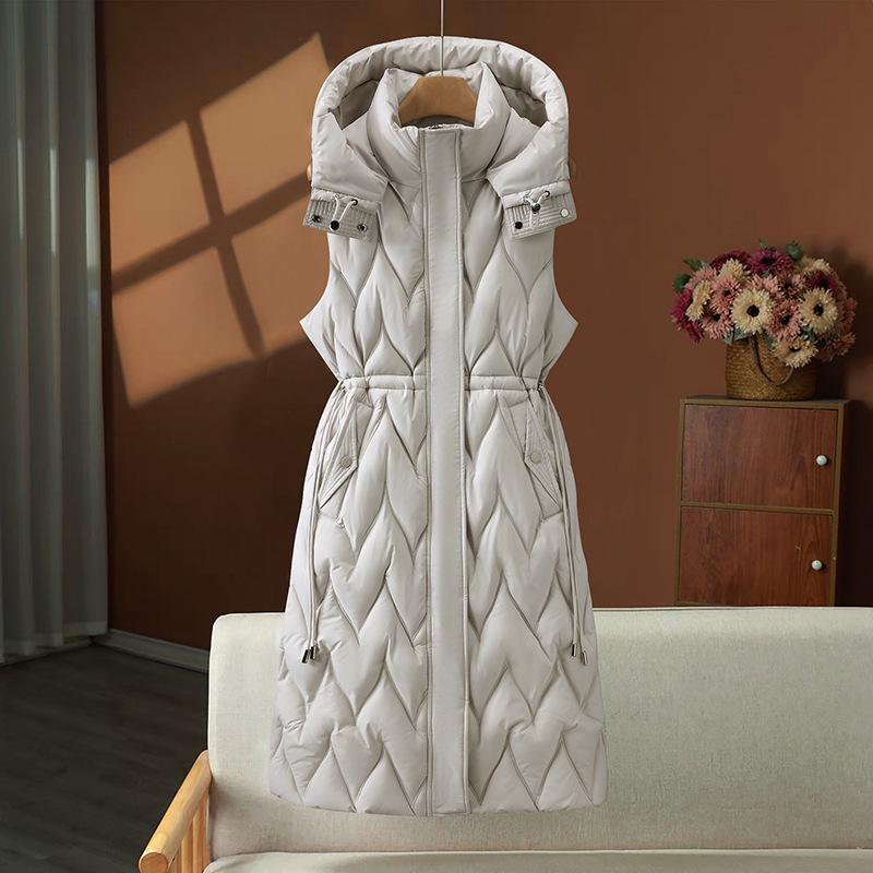 Medium and long over-knee cotton vest jacket for women's autumn and winter hooded fashion casual warm vest waist vest