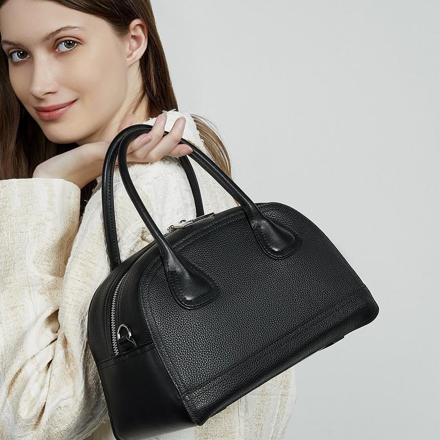 Top Layer Cowhide Handbag New Style Bowling Genuine Leather Simple Casual Single Shoulder Crossbody Bag Fashion Commuter Handbag