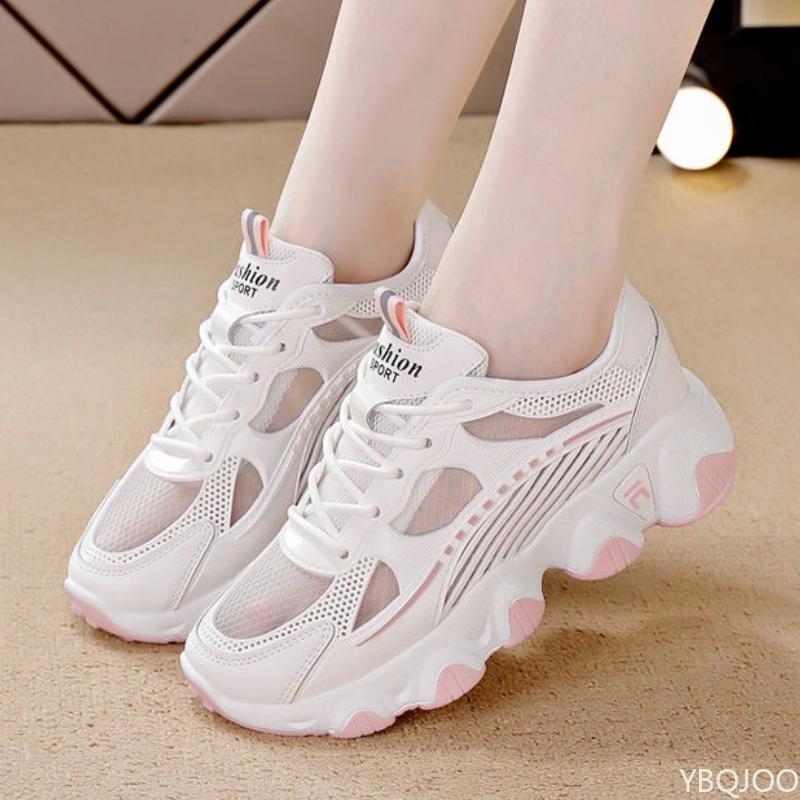 2025 Summer Mesh Shoes Fashion Height Increasing White Shoe Casual Breathable Sneakers Trendy Women Vulcanized Shoes Mujer