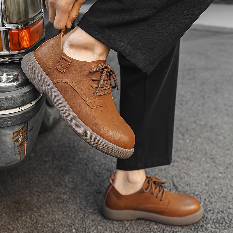 Fashion Men's Leather Casual Shoes Breathable Lace-Up Flats for Men Soft Lightweight Walking Shoes Comfortable Business Dress Sneakers